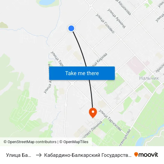 Улица Байсултанова to Кабардино-Балкарский Государственный Аграрный Университет map