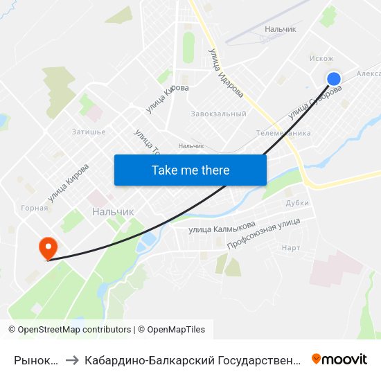 Рынок Искож to Кабардино-Балкарский Государственный Аграрный Университет map