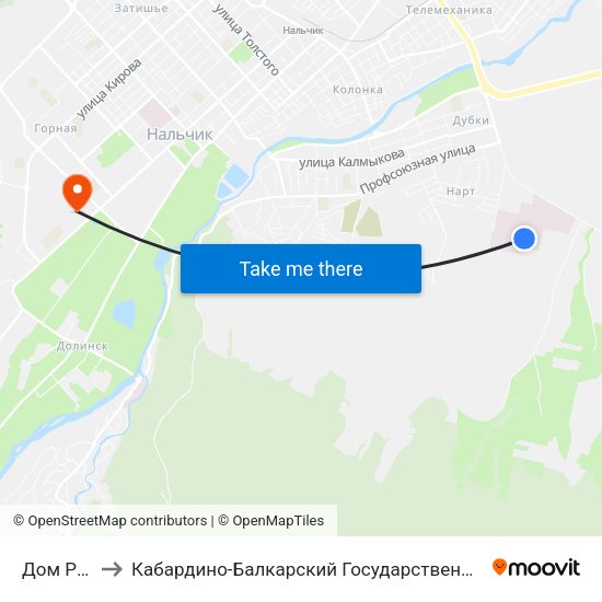 Дом Ребёнка to Кабардино-Балкарский Государственный Аграрный Университет map