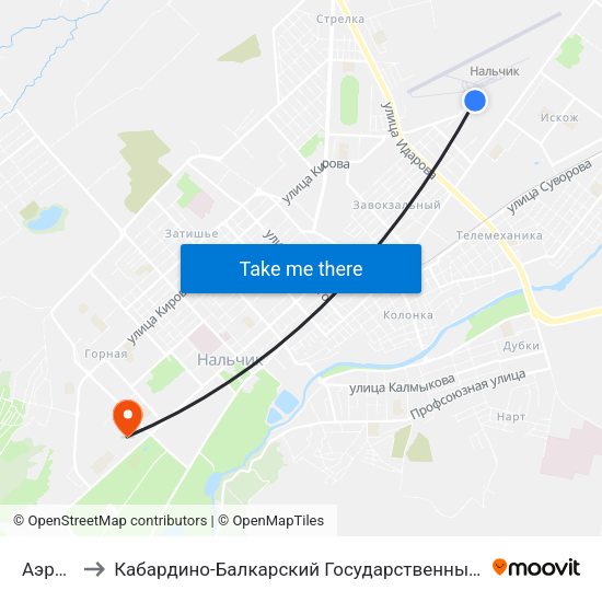 Аэропорт to Кабардино-Балкарский Государственный Аграрный Университет map