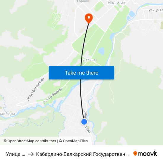 Улица Титова to Кабардино-Балкарский Государственный Аграрный Университет map