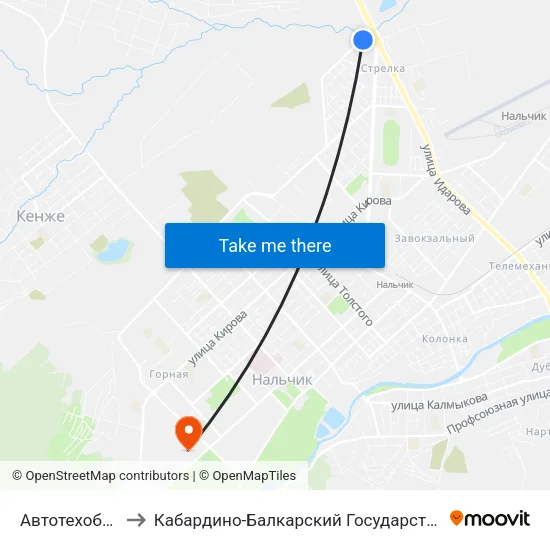 Автотехобслуживание to Кабардино-Балкарский Государственный Аграрный Университет map