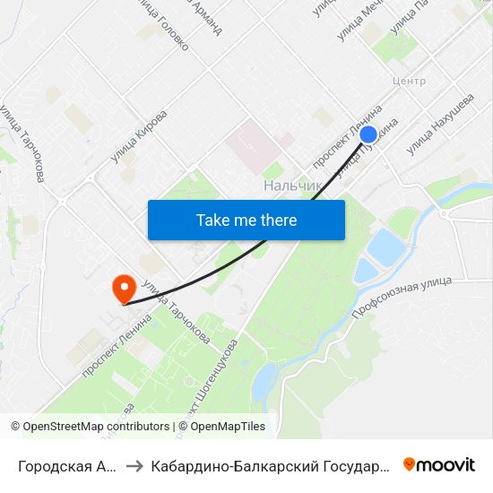 Городская Администрация to Кабардино-Балкарский Государственный Аграрный Университет map