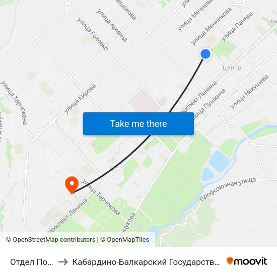 Отдел Полиции №1 to Кабардино-Балкарский Государственный Аграрный Университет map