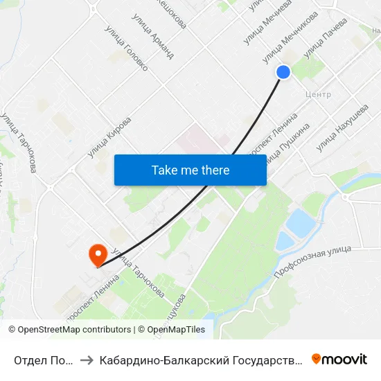 Отдел Полиции №1 to Кабардино-Балкарский Государственный Аграрный Университет map