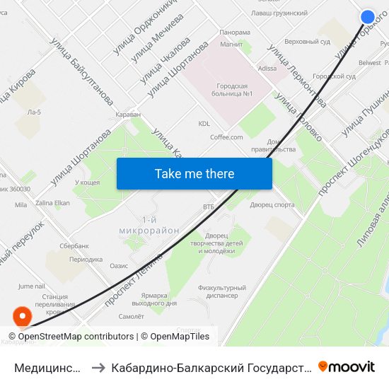 Медицинский Колледж to Кабардино-Балкарский Государственный Аграрный Университет map