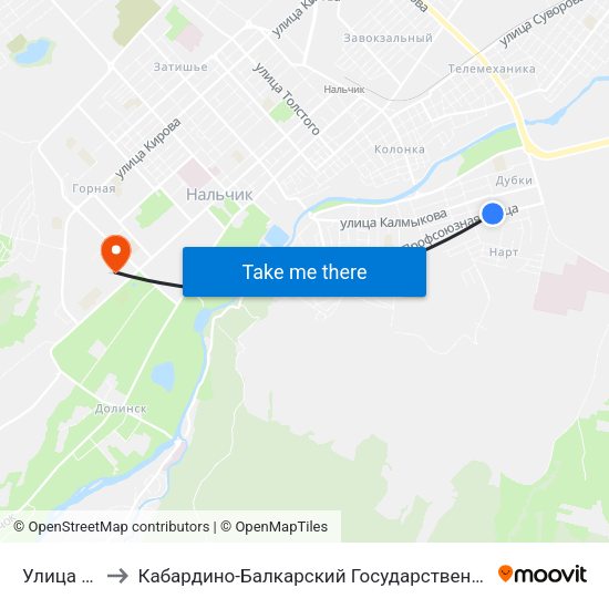 Улица Махова to Кабардино-Балкарский Государственный Аграрный Университет map