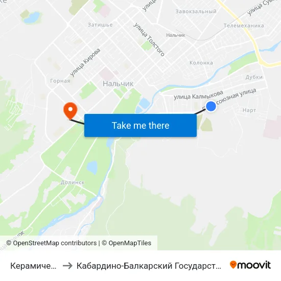 Керамическая Улица to Кабардино-Балкарский Государственный Аграрный Университет map