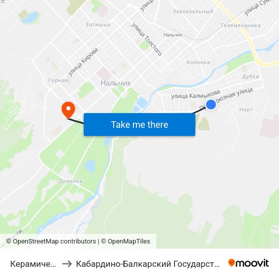 Керамическая Улица to Кабардино-Балкарский Государственный Аграрный Университет map