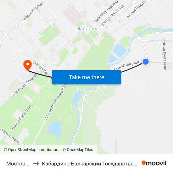 Мостовая Улица to Кабардино-Балкарский Государственный Аграрный Университет map