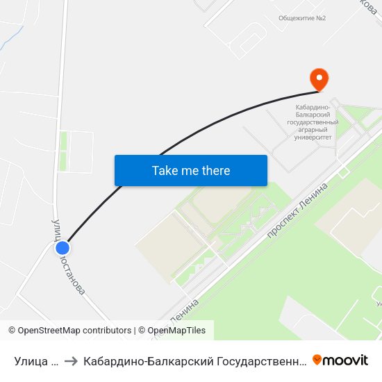 Улица Гугова to Кабардино-Балкарский Государственный Аграрный Университет map
