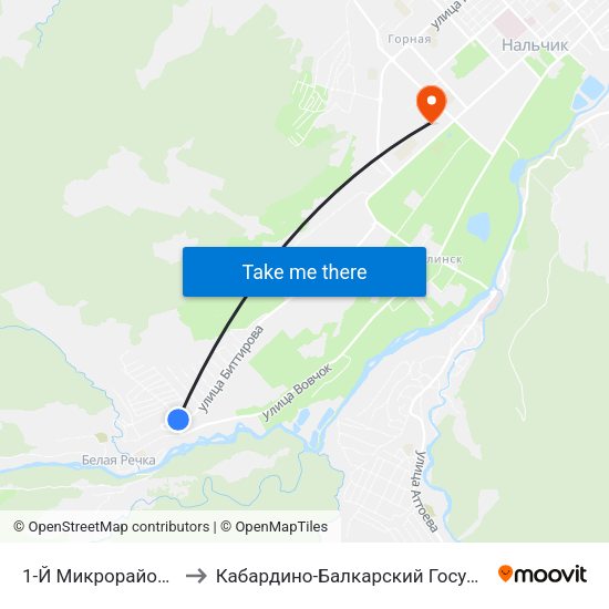 1-Й Микрорайон Цементного Завода to Кабардино-Балкарский Государственный Аграрный Университет map