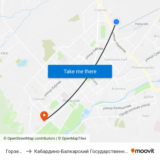 Горзеленхоз to Кабардино-Балкарский Государственный Аграрный Университет map