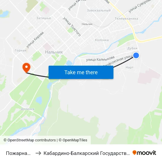 Пожарная Часть №2 to Кабардино-Балкарский Государственный Аграрный Университет map