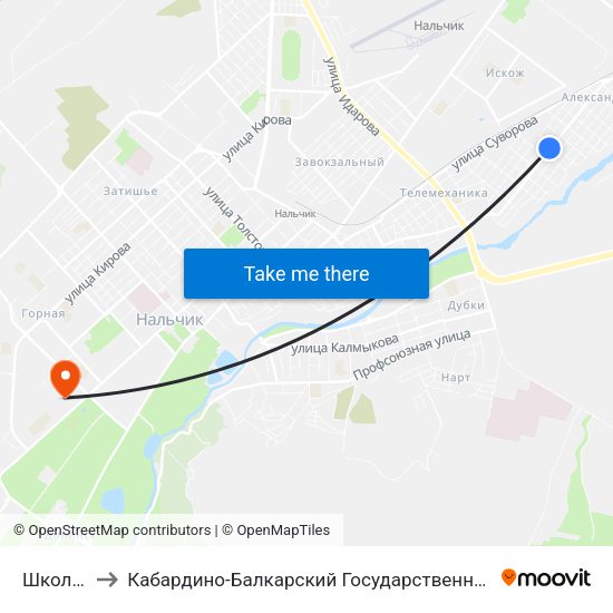 Школа №11 to Кабардино-Балкарский Государственный Аграрный Университет map