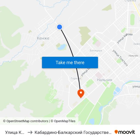 Улица Катханова to Кабардино-Балкарский Государственный Аграрный Университет map