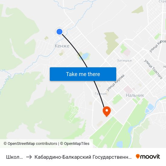 Школа №22 to Кабардино-Балкарский Государственный Аграрный Университет map