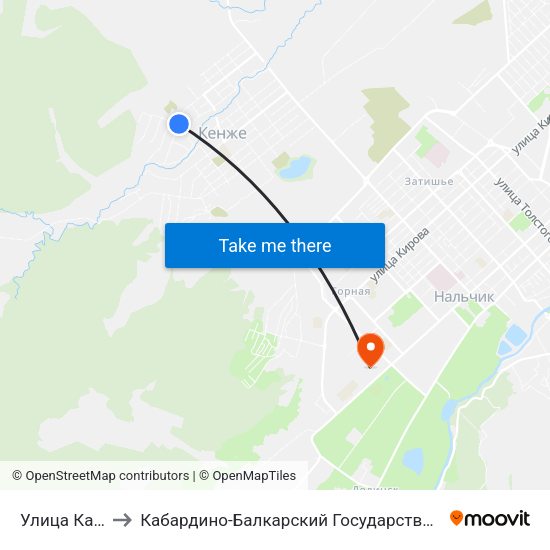 Улица Карбышева to Кабардино-Балкарский Государственный Аграрный Университет map
