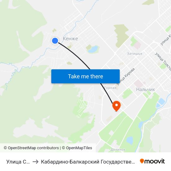 Улица Светлова to Кабардино-Балкарский Государственный Аграрный Университет map