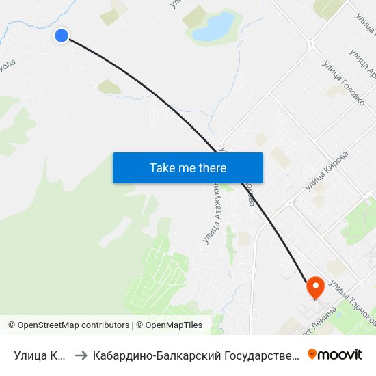 Улица Катханова to Кабардино-Балкарский Государственный Аграрный Университет map