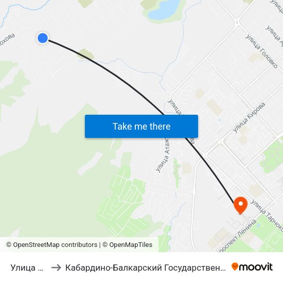 Улица Ахохова to Кабардино-Балкарский Государственный Аграрный Университет map
