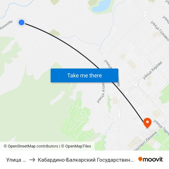 Улица Фрунзе to Кабардино-Балкарский Государственный Аграрный Университет map