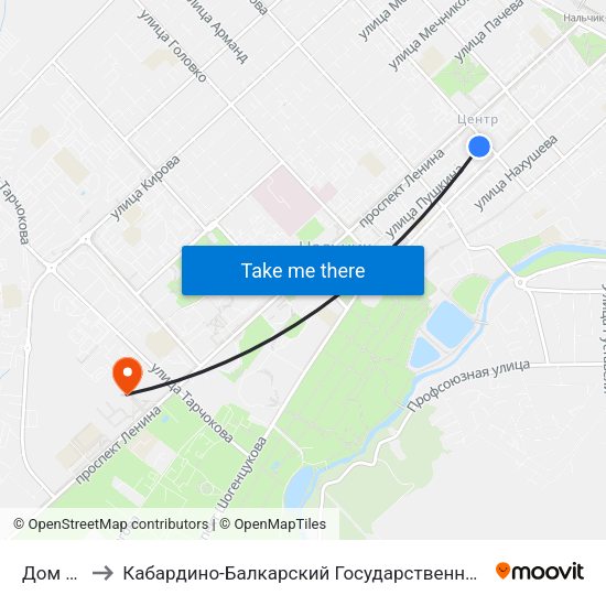 Дом Радио to Кабардино-Балкарский Государственный Аграрный Университет map