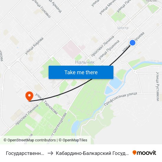 Государственный Концертный Зал to Кабардино-Балкарский Государственный Аграрный Университет map