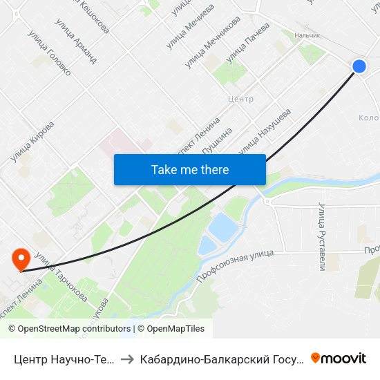 Центр Научно-Технического Творчества to Кабардино-Балкарский Государственный Аграрный Университет map
