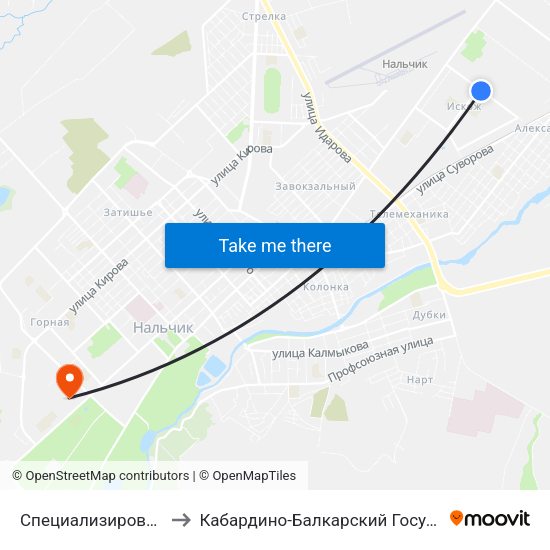 Специализированная Пожарная Часть to Кабардино-Балкарский Государственный Аграрный Университет map