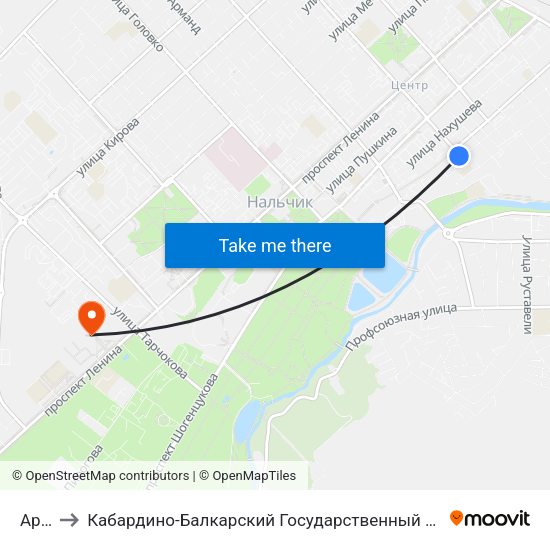 Арбат to Кабардино-Балкарский Государственный Аграрный Университет map