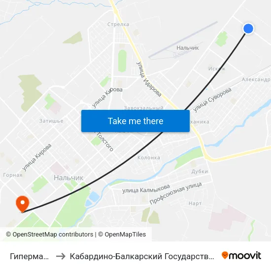 Гипермаркет Маяк to Кабардино-Балкарский Государственный Аграрный Университет map