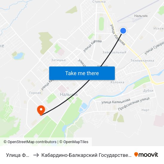 Улица Фурманова to Кабардино-Балкарский Государственный Аграрный Университет map
