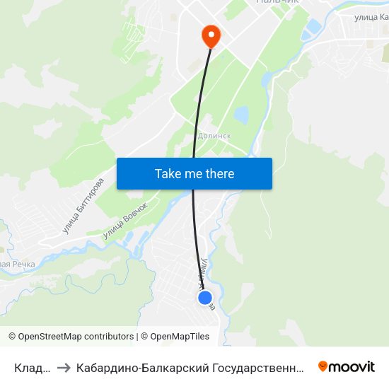 Кладбище to Кабардино-Балкарский Государственный Аграрный Университет map
