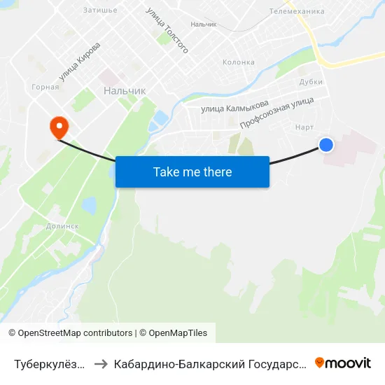 Туберкулёзная Больница to Кабардино-Балкарский Государственный Аграрный Университет map