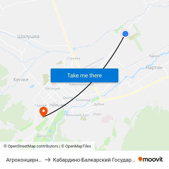 Агроконцерн Золотой Колос to Кабардино-Балкарский Государственный Аграрный Университет map