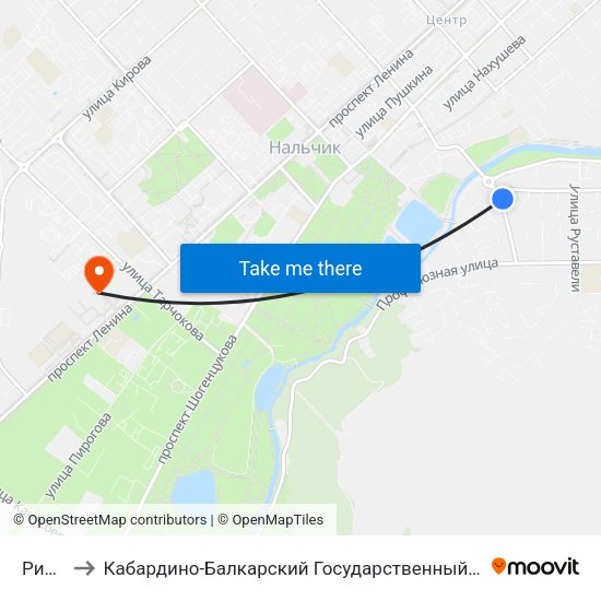Ридада to Кабардино-Балкарский Государственный Аграрный Университет map