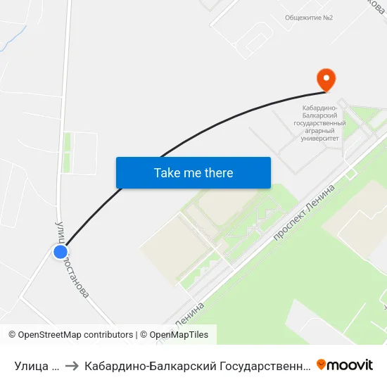 Улица Гугова to Кабардино-Балкарский Государственный Аграрный Университет map