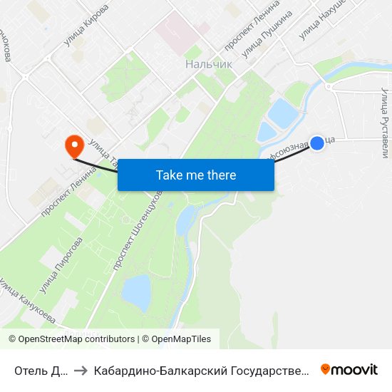Отель Джайлык to Кабардино-Балкарский Государственный Аграрный Университет map