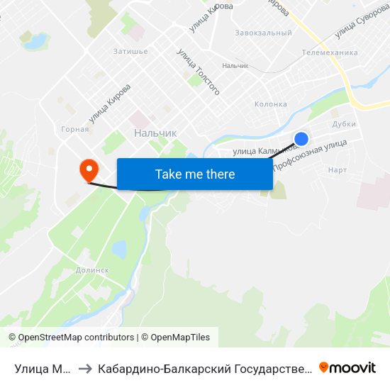 Улица Макаренко to Кабардино-Балкарский Государственный Аграрный Университет map