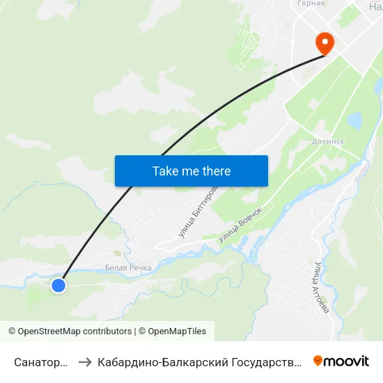 Санаторий Кавказ to Кабардино-Балкарский Государственный Аграрный Университет map
