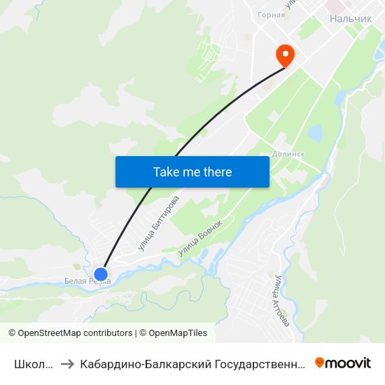 Школа №15 to Кабардино-Балкарский Государственный Аграрный Университет map