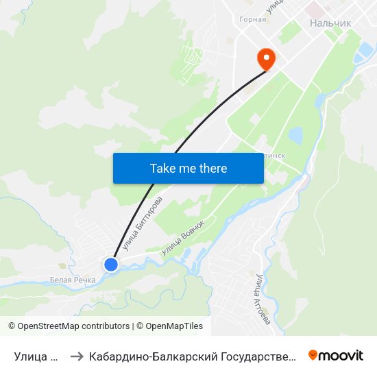 Улица Жабоева to Кабардино-Балкарский Государственный Аграрный Университет map