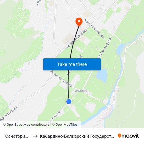 Санаторий Звёздочка to Кабардино-Балкарский Государственный Аграрный Университет map