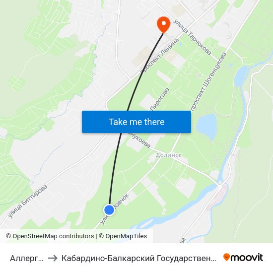 Аллергоцентр to Кабардино-Балкарский Государственный Аграрный Университет map