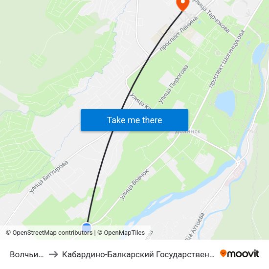 Волчьи Ворота to Кабардино-Балкарский Государственный Аграрный Университет map
