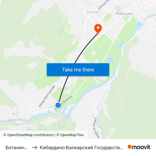 Ботанический Сад to Кабардино-Балкарский Государственный Аграрный Университет map