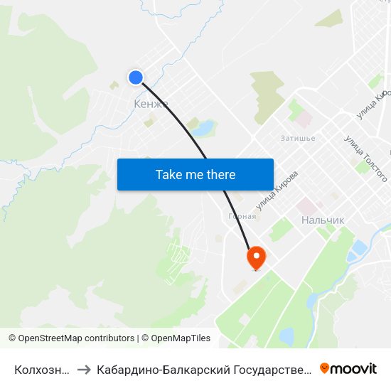Колхозная Улица to Кабардино-Балкарский Государственный Аграрный Университет map