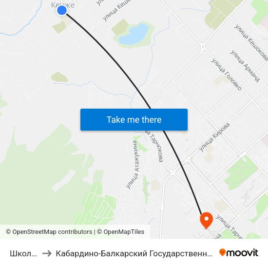 Школа №20 to Кабардино-Балкарский Государственный Аграрный Университет map
