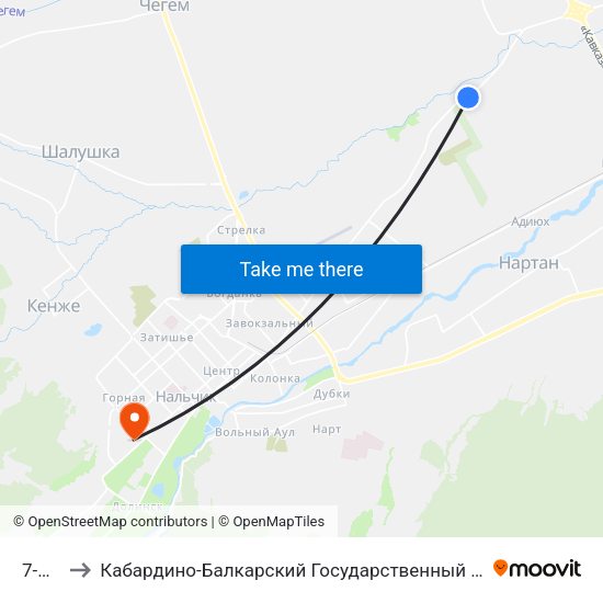 7-Й Км to Кабардино-Балкарский Государственный Аграрный Университет map